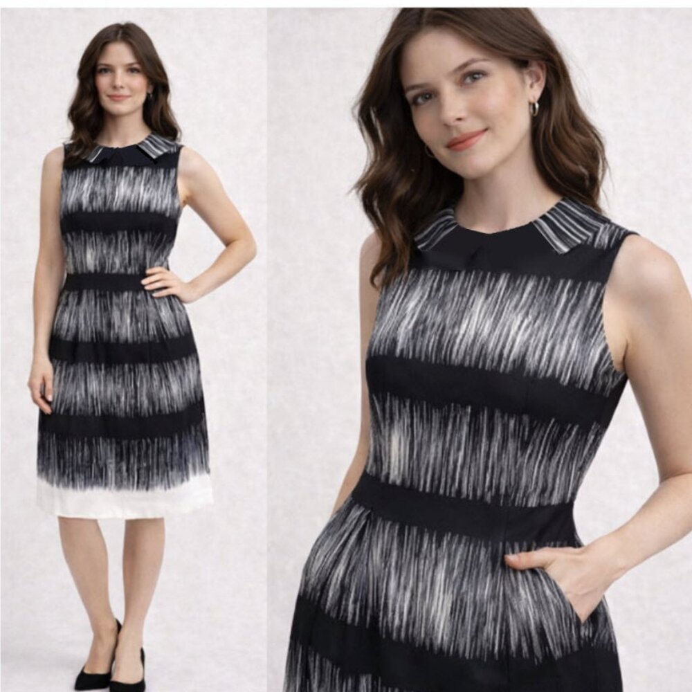 Banana Republic Silk Black White Dress Ruffle Collar Pockets Size 2
